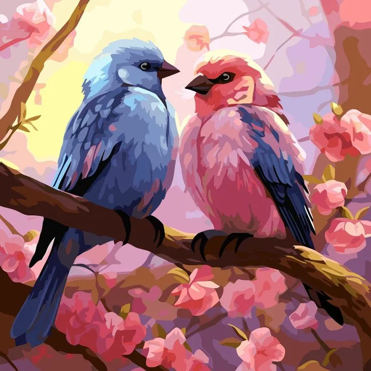 کیت نقاشی دو پرنده روی شاخه