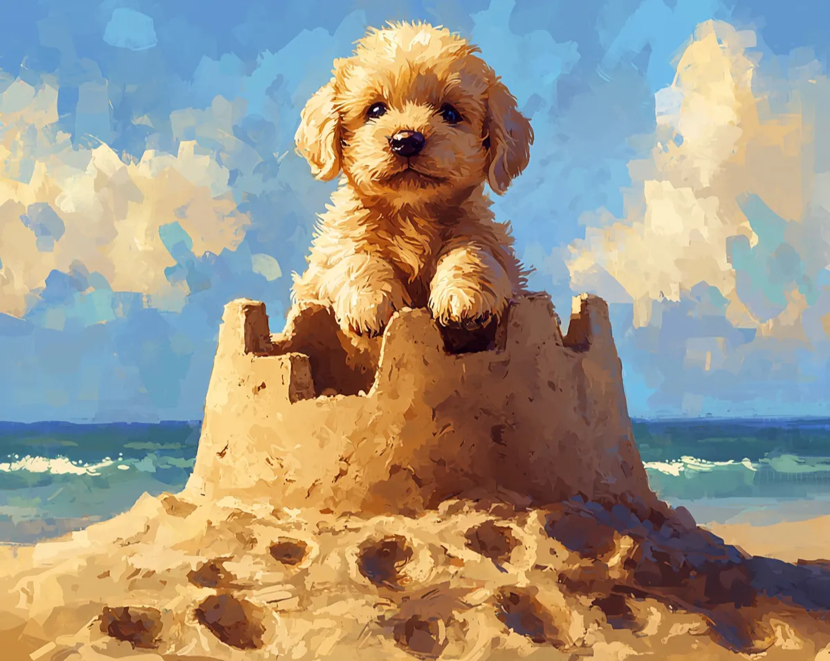 کیت نقاشی سگ کوچولو و قلعه شنی