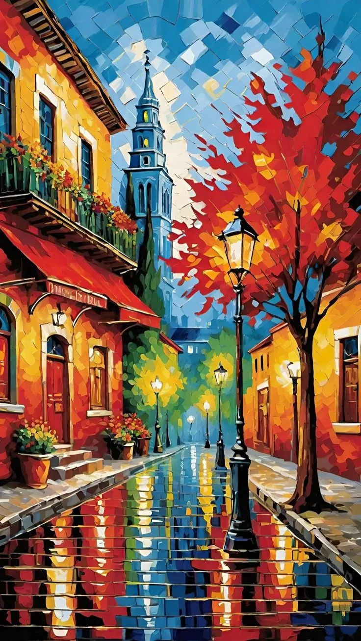 کیت نقاشی کوچه بارانی پاییزی