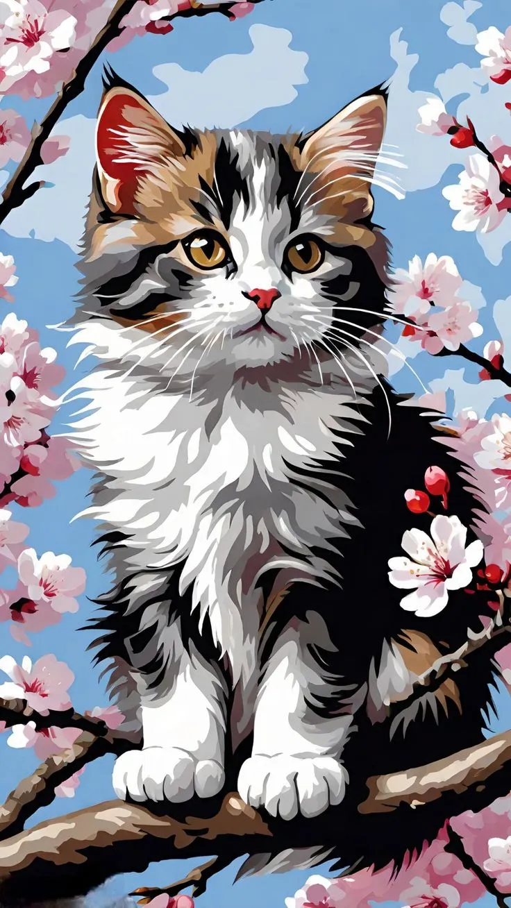 کیت نقاشی بچه گربه و شکوفه گیلاس