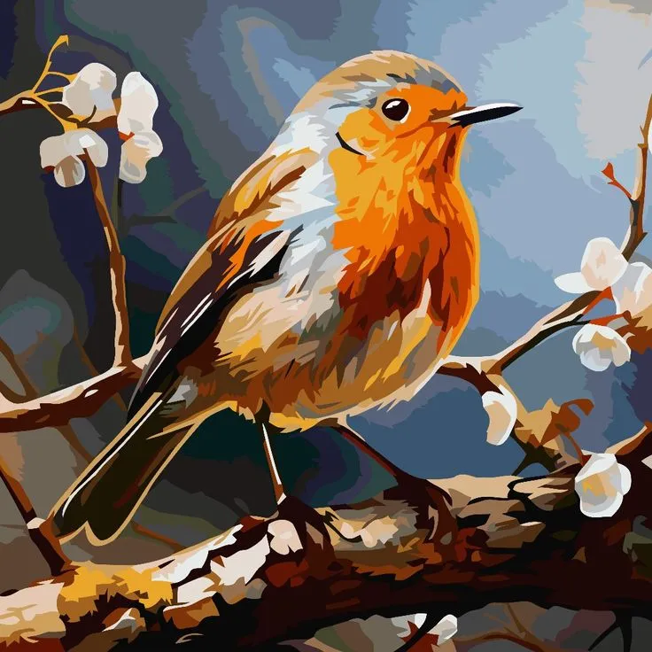 کیت نقاشی سینه سرخ شاخه بهاری