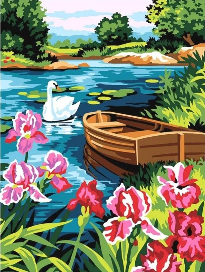 بوم نقاشی با اعداد زنبق و قایق