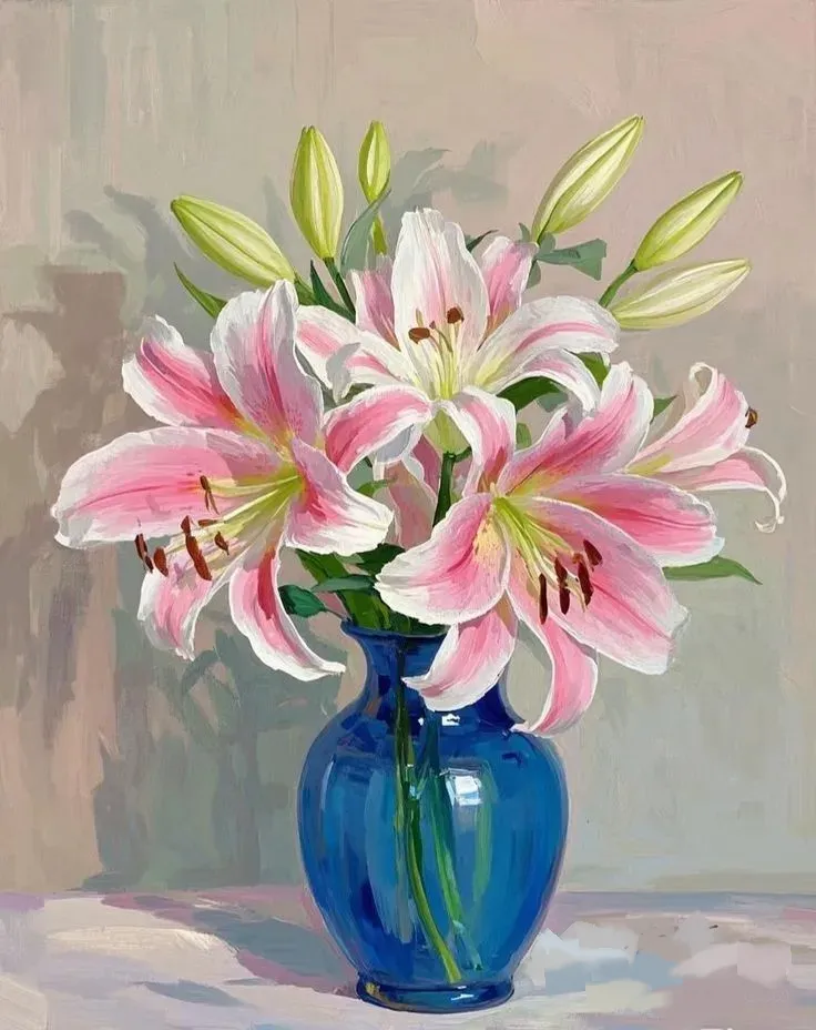 جدید ترین کیت رنگ آمیزی با اعداد درباره گل‌های سوسن صورتی